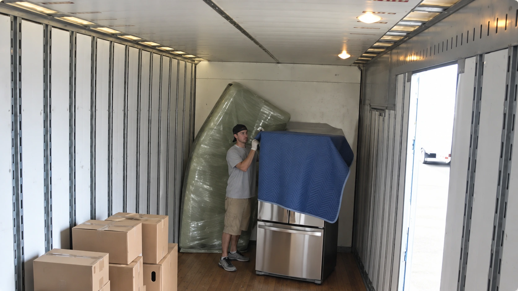 Movers unloading protected furniture near Bristol
