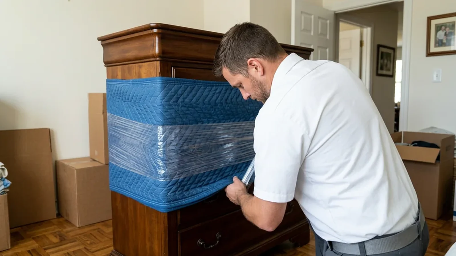 Furniture secured inside a moving truck